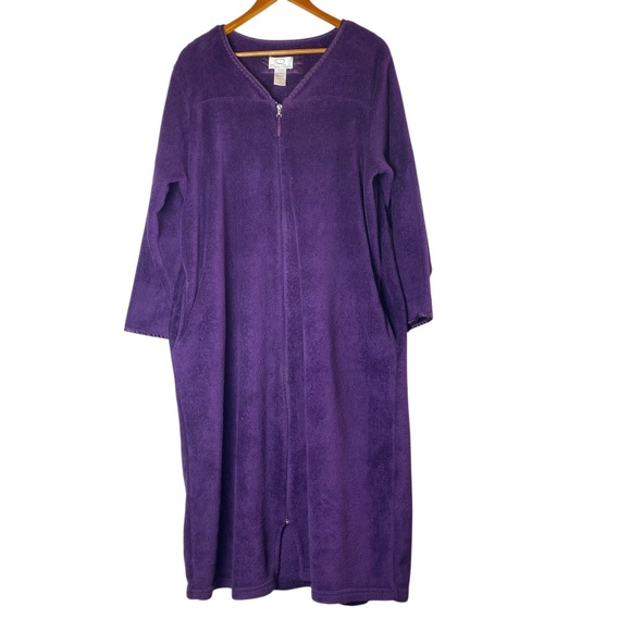 OSCAR DE LA RENTA Robe Coverup Full Zip Pockets Fleece Midi Purple Size L/XL - Picture 1 of 5